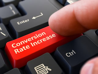 Conversion Rate Increase Red Button - Finger Pushing Button of Black Computer Keyboard. Blurred Background. Closeup View. 3d Illustration.-1.jpeg