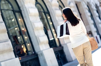 Woman walking on the street shopping and looking at windows-1