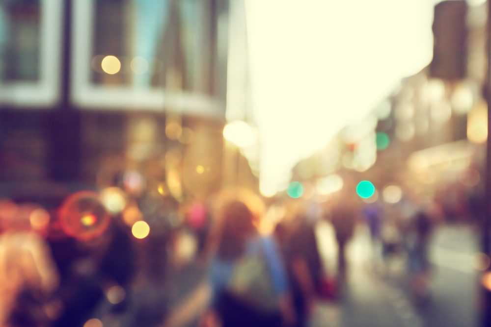 people in bokeh, street of London-3